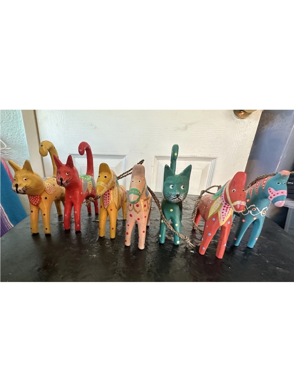 Hand-Painted Folk Art Wooden Animal String - Colorful Set